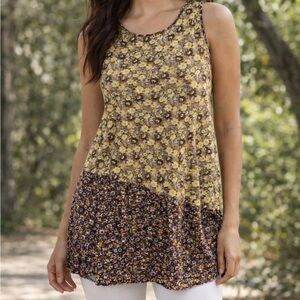 Logo by Lori Goldstein Women Floral Sleeveless Asymmetrical Tunic Top Small
